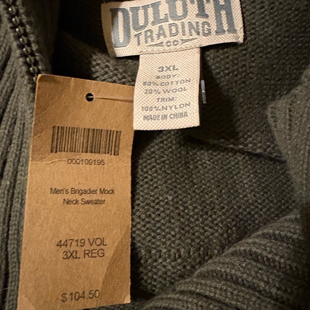 Duluth Trading Co Men's Brigadier Mock Neck Sweater - OD Green